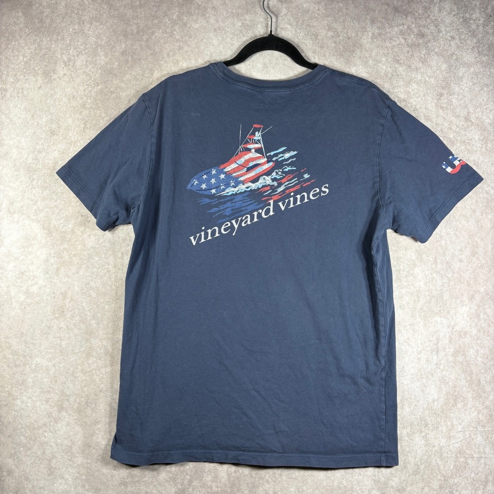 Vineyard Vines‎ American Sportfisher Shirt Mens Medium Blue Pocket Short Sleeve